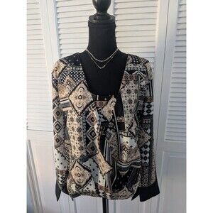 IMAN Global Top Womens XL Chic Multi Patchwork Drape-Front Blouse Career NEW